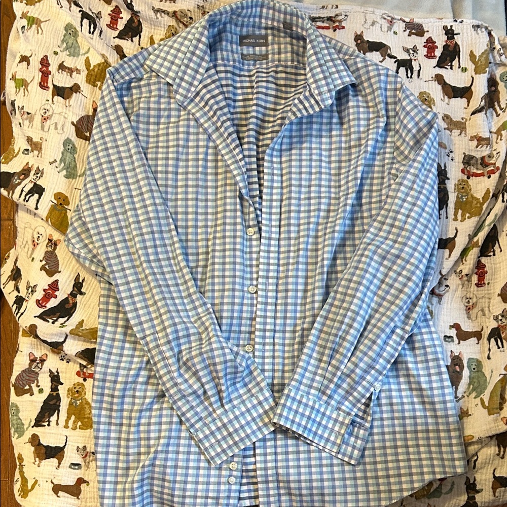 Michael Kors Light Blue and White Checkered Shirt